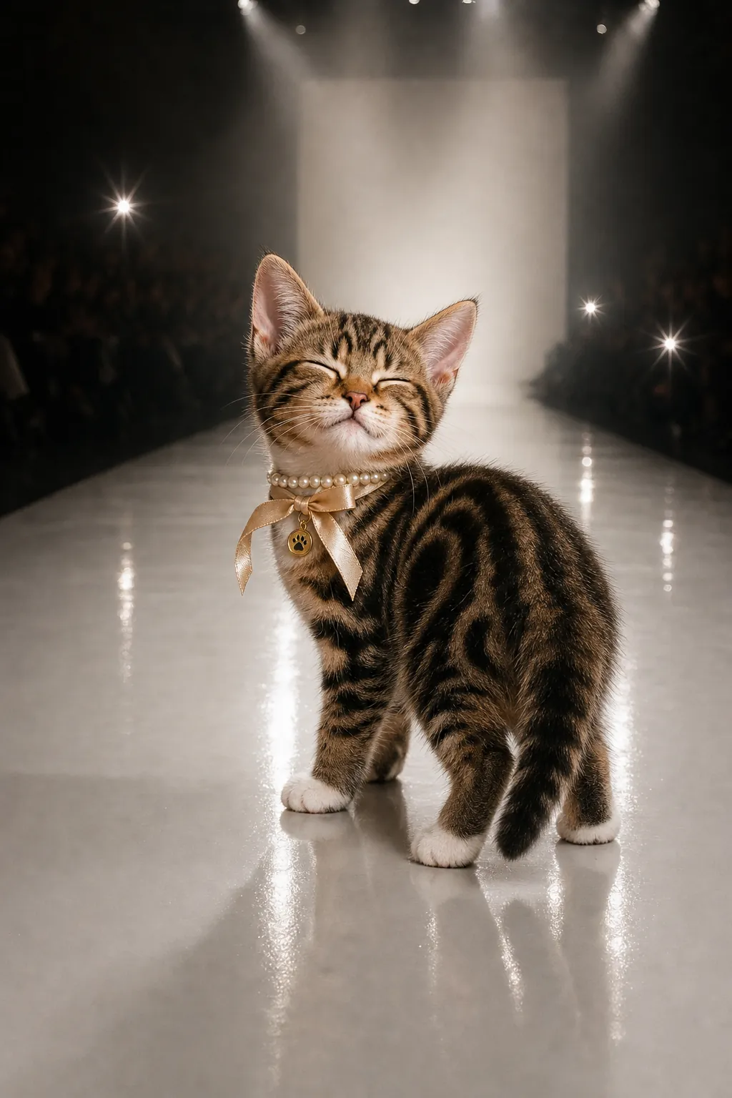 Look 03: Ninette in a tiny cream pearl collar, glancing back over her shoulder